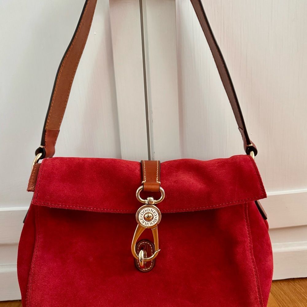 Dooney & Bourke Red Suede Libby Hobo Shoulder Bag - perfect holiday bag or gift! - Picture 2 of 4
